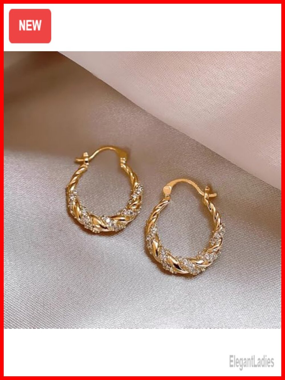 Fancy Twist Design Hoop Earrings with Dazzling CZ - Trendy Jewelry for Women